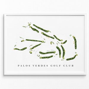 Palos Verdes-golfclub | Palos Verdes Estates, CA | Golfbaankaart, gepersonaliseerde golfkunstcadeaus voor mannen Muurdecoratie, aangepaste aquarelafdruk