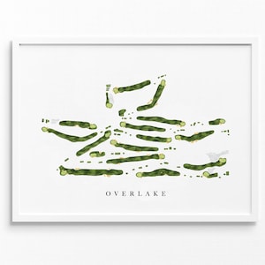 Overlake golf- en countryclub | Medina, Washington | Golfbaankaart, gepersonaliseerde golfkunstcadeaus voor mannen Muurdecoratie, aangepaste aquarelafdruk