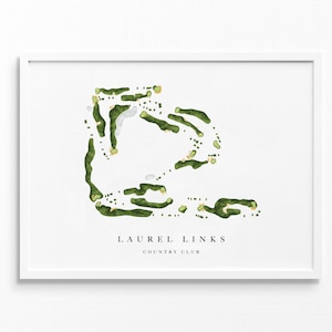 Laurel Links Country Club / Mattituck, NY / Mappa del campo da golf, regali personalizzati di arte del golf per uomo, decorazione da parete, stampa acquerello personalizzata