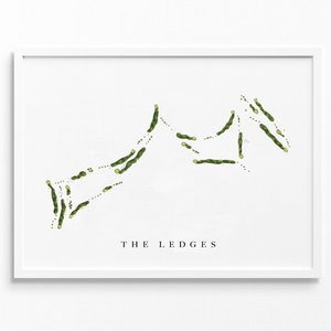 Club de golf The Ledges | Huntsville, Alabama | Carte du parcours de golf, cadeaux d'art de golf personnalisés pour homme, décoration murale, impression aquarelle personnalisée