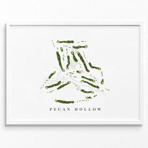 Pecannootholte | Plano, Texas | Golfbaankaart, gepersonaliseerde golfkunstcadeaus voor mannen Muurdecoratie, aangepaste aquarelafdruk