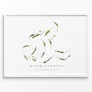 Rivierlanding | Wallace, NC | Golfbaankaart, gepersonaliseerde golfkunstcadeaus voor mannen Muurdecoratie, aangepaste aquarelafdruk