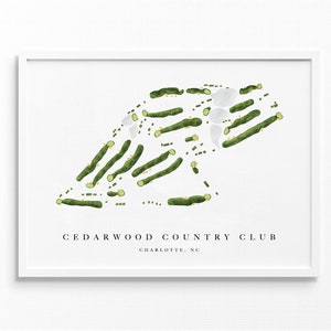 Cedarwood Country Club / Charlotte, NC / Mappa del campo da golf, regali personalizzati di arte del golf per uomini, decorazioni murali, stampa acquerello personalizzata