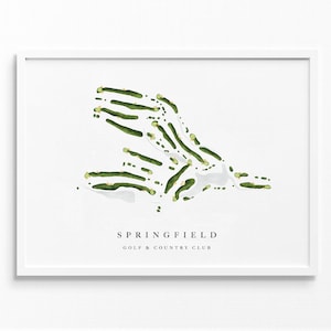 Club de golf et country club de Springfield | Virginie | Carte du parcours de golf, cadeaux d'art de golf personnalisés pour homme, décoration murale, impression aquarelle personnalisée