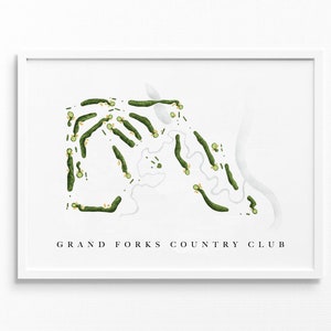 Grand Forks Country Club / Grand Forks, ND / Mappa del campo da golf, regali personalizzati di arte del golf per uomini, decorazioni murali, stampa acquerello personalizzata