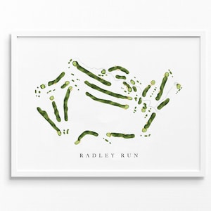 Radley Run Country Club / West Chester, PA / Mappa del campo da golf, regali personalizzati di arte del golf per uomo, decorazione murale, stampa acquerello personalizzata