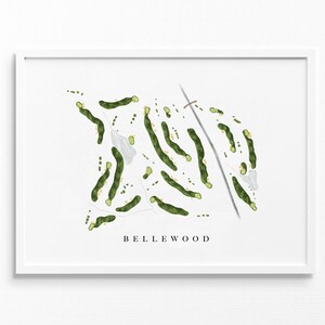 Bellewood Country Club / Pottstown, PA / Mappa del campo da golf, regali personalizzati di arte del golf per uomini, decorazioni murali, stampa acquerello personalizzata