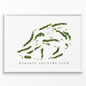 Wykagyl Country Club | New Rochelle, NY | Golfbaankaart, gepersonaliseerde golfkunstcadeaus voor mannen Muurdecoratie, aangepaste aquarelafdruk
