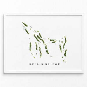 Bull's Bridge-golfclub | South Kent, Connecticut (Verenigde Staten) | Golfbaankaart, gepersonaliseerde golfkunstcadeaus voor mannen Muurdecoratie, aangepaste aquarelafdruk