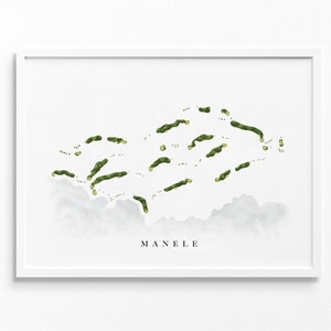 Manele-golfbaan | Lanai, HI | Golfbaankaart, gepersonaliseerde golfkunstcadeaus voor mannen Muurdecoratie, aangepaste aquarelafdruk