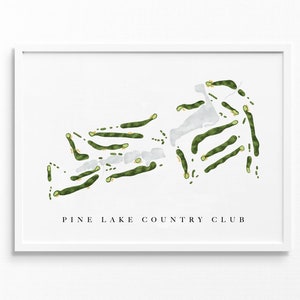 Pine Lake Country Club | Mint Hill, NC | Golfbaankaart, gepersonaliseerde golfkunstcadeaus voor mannen Muurdecoratie, aangepaste aquarelafdruk