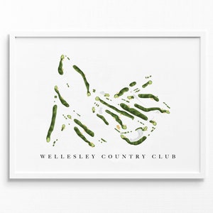 Wellesley Country Club / Wellesley, MA / Mappa del campo da golf, regali personalizzati di arte del golf per uomini, decorazioni murali, stampa acquerello personalizzata