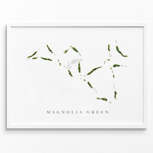 Magnolia Green-golfclub | Moseley, Virginia | Golfbaankaart, gepersonaliseerde golfkunstcadeaus voor mannen Muurdecoratie, aangepaste aquarelafdruk