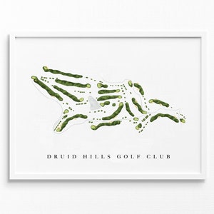 Druid Hills-golfclub | Atlanta, Georgia | Golfbaankaart, gepersonaliseerde golfkunstcadeaus voor mannen Muurdecoratie, aangepaste aquarelafdruk
