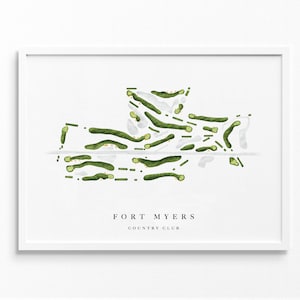 Fort Myers Country Club / Fort Myers, FL / Mappa del campo da golf, regali personalizzati di arte del golf per uomini, decorazioni murali, stampa acquerello personalizzata