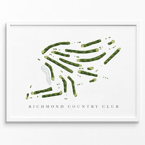 Richmond Country Club / Richmond, CA / Mappa del campo da golf, regali personalizzati di arte del golf per uomini, decorazioni murali, stampa acquerello personalizzata