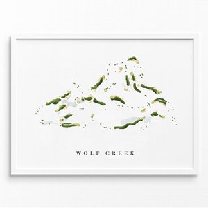 Club de golf de Wolf Creek | Las Vegas, Mesquite, Nevada | Carte du parcours de golf, cadeaux d'art de golf personnalisés pour homme, décoration murale, impression aquarelle personnalisée