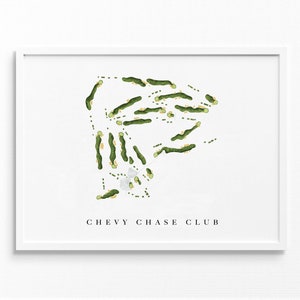 Chevy Chase Club | Chevy Chase, Maryland | Golfbaankaart, gepersonaliseerde golfkunstcadeaus voor mannen Muurdecoratie, aangepaste aquarelafdruk