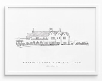 Cherokee Town & Country Club | Town Club Clubhouse | Atlanta, GA | Clubhouse Sketch | Art Print UNFRAMED