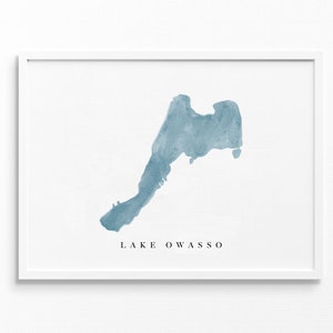 Lake Owasso | Minnesota | Cadeau aquarel kaart meer, decor meerhuis, gepersonaliseerde kunst huwelijkscadeau, aangepaste reisschildering, kunstafdruk