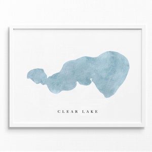 Helder meer | Iowa | Cadeau aquarel kaart meer, decor meerhuis, gepersonaliseerde kunst huwelijkscadeau, aangepaste reisschildering, kunstafdruk