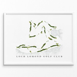 May include: A watercolor illustration of a golf course layout with the text "Loch Lomond Golf Club".