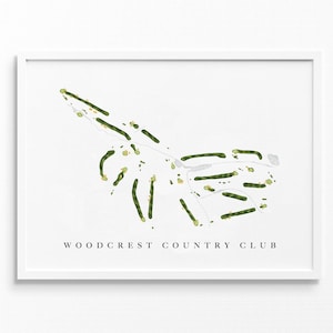 Woodcrest Country Club | Cherry Hill, New Jersey | Golfbaankaart, gepersonaliseerde golfkunstcadeaus voor mannen Muurdecoratie, aangepaste aquarelafdruk