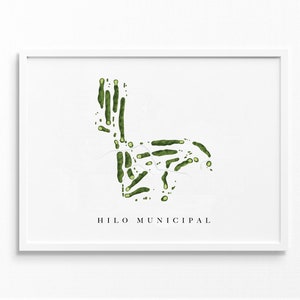 Hilo Municipal | Hilo, Hawaï | Golfbaankaart, gepersonaliseerde golfkunstcadeaus voor mannen Muurdecoratie, aangepaste aquarelafdruk