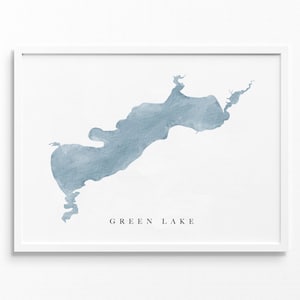 Lac Vert | Wisconsin | Cadeau de carte aquarelle de lac, décoration de maison de lac, cadeau de mariage artistique personnalisé, peinture de voyage personnalisée, impression d'art