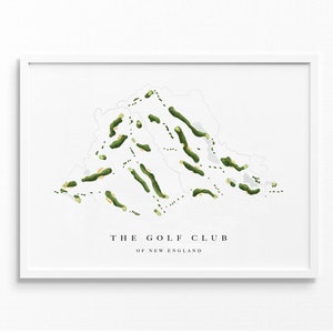 De golfclub van New England | Stratham, NH | Golfbaankaart, gepersonaliseerde golfkunstcadeaus voor mannen Muurdecoratie, aangepaste aquarelafdruk