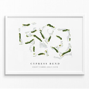 Craft Farms Golf Club, Cotton Creek en Cypress Bend | Gulf Shores, AL | Golfbaankaart, golferdecorcadeau, aquarel scorekaartlay-out