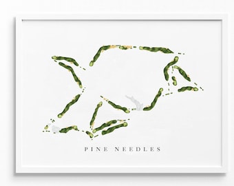 Pine Needles | Southern Pines, NC | Golf Course Map, Personalized Golf Art Gifts for Men Wall Decor, Custom Watercolor Print