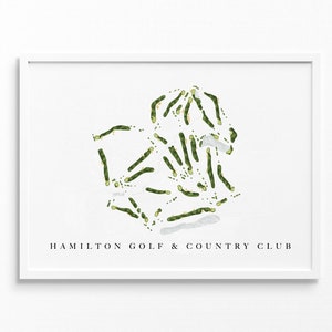 Club de golf et country club de Hamilton | Ontario, Canada | Carte du parcours de golf, cadeaux d'art de golf personnalisés pour homme, décoration murale, impression aquarelle personnalisée