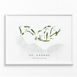 Club de golf de Saint-Enodoc | Cours d'église| Rock, Angleterre | Carte du parcours de golf, cadeau de décoration pour golfeur, mise en page de carte de score | Impression d'art de style aquarelle