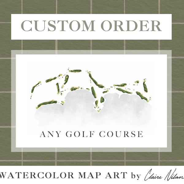 Custom Golf Course Map | Personalized Gift for Men, Golf Gift for Office Wall Decor, Wedding Anniversary Nursery, Watercolor Map Art Print
