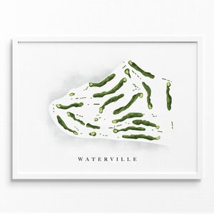 Liens de golf de Waterville | Irlande | Carte du parcours de golf, cadeaux d'art de golf personnalisés pour homme, décoration murale, impression aquarelle personnalisée