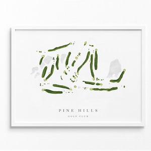 Pine Hills-golfclub | Hinckley (Ohio) | Golfbaankaart, gepersonaliseerde golfkunstcadeaus voor mannen Muurdecoratie, aangepaste aquarelafdruk