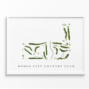 Dodge City Country Club | Kansas | Golfbaankaart, gepersonaliseerde golfkunstcadeaus voor mannen Muurdecoratie, aangepaste aquarelafdruk