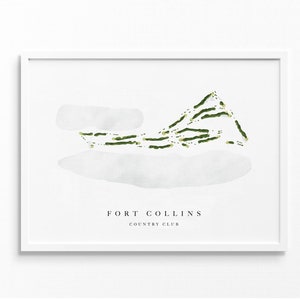 Fort Collins Country Club | Colorado | Golfbaankaart, gepersonaliseerde golfkunstcadeaus voor mannen Muurdecoratie, aangepaste aquarelafdruk