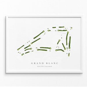 Het juweel van de Grand Blanc | Zuidbaan | Michigan | Golfbaankaart, cadeau golferdecoratie, baanindeling | Fine Art-afdruk in aquarelstijl