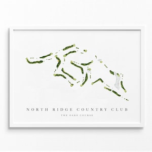 North Ridge Country Club | Raleigh, NC | Golfbaankaart, gepersonaliseerde golfkunstcadeaus voor mannen Muurdecoratie, aangepaste aquarelafdruk