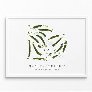 Manufacturers' Golf & Country Club / Fort Washington, PA / Mappa del campo da golf, regalo decorativo per golfisti, layout del campo / stampa in stile acquerello