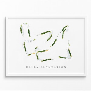 Kelly-plantage | Destin, Florida | Golfbaankaart, gepersonaliseerde golfkunstcadeaus voor mannen Muurdecoratie, aangepaste aquarelafdruk
