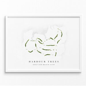 Harbor Trees golf- en strandclub | Noblesville, IN | Golfbaankaart, cadeau golferdecoratie, baanindeling | Fine Art-afdruk in aquarelstijl