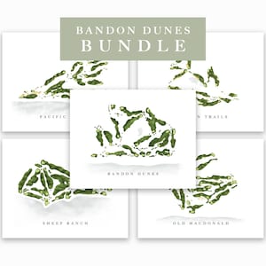 Bandon-Bundle | Bandon Dünen, Pazifikdünen, Bandon Spuren, alter Mac, Sheep Ranch | Set von 5 Landkartendrucken UNGERAHMT