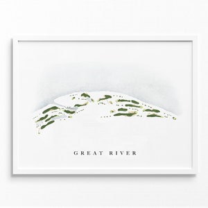 Great River-golfclub | Milford, Connecticut (Verenigde Staten) Golfbaankaart, gepersonaliseerde golfkunstcadeaus voor mannen Muurdecoratie, aangepaste aquarelafdruk