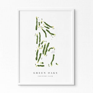 Green Oaks Country Club / Verona, PA / Mappa del campo da golf, decorazione, pittura, regalo, scorecard, layout del campo / Stampa artistica in stile acquerello