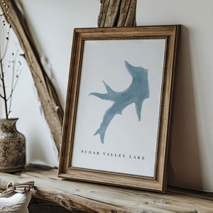 Sugar Valley Lake | Mound City, Kansas | Cadeau aquarel kaart meer, decor meerhuis, gepersonaliseerde kunst huwelijkscadeau, schilderij op maat, kunstafdruk