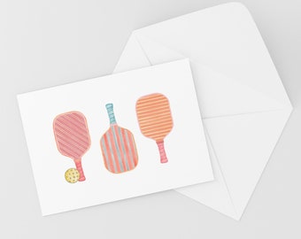 Groovy Pickleball Paddle Trio | Blank Greeting Card | Size A2 4.25" x 5.5" | Includes White Envelope | @AllThingsPickleball Collab