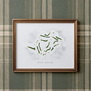 Old Head Golf Links / Cork, Irlanda / Mapa del campo de golf, regalos de arte de golf personalizados para hombres, decoración de pared, impresión de acuarela personalizada